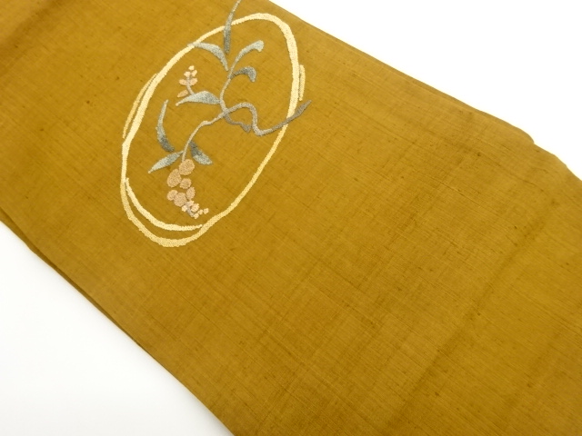 JAPANESE NAGOYA OBI / TSUMUGI / EMBROIDERY / FLORAL PLANTS